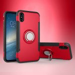 Wholesale iPhone XS / X 360 Rotating Ring Stand Hybrid Case with Metal Plate (Red)